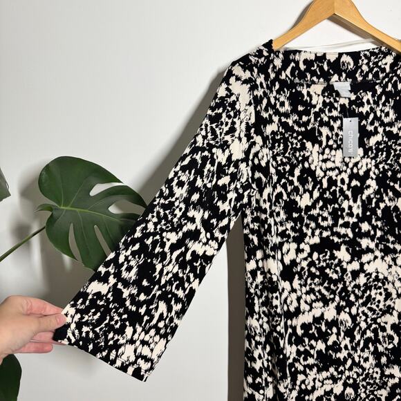 Chico's Travelers Dress Women 2 (12/14) Plus Size Black White Modest Minimal NWT - Picture 7 of 7